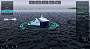 Skjermbilde av et skip i 3D omgitt av digitale målere og kontrollpaneler over havoverflaten.